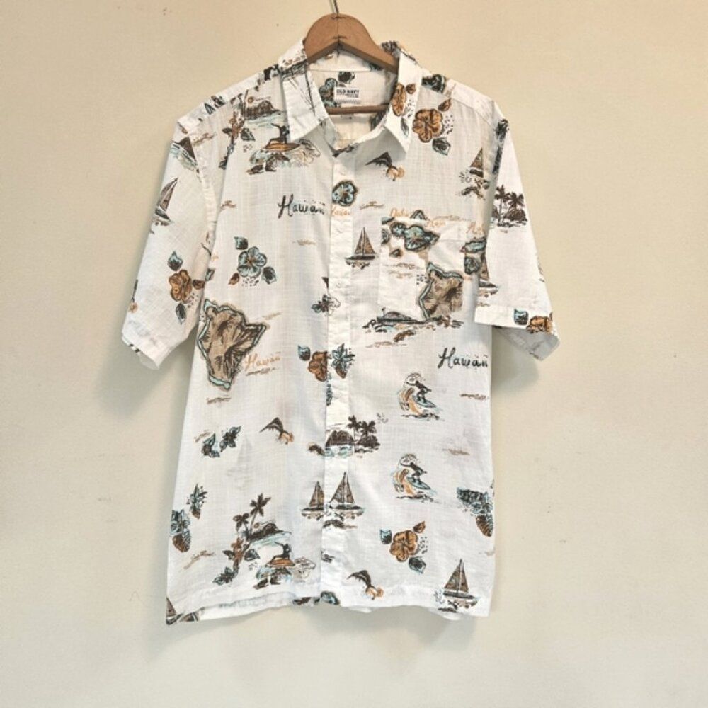 Hawaiian Theme Shirt Men Size XL Classic Fit 100% Cotton Tropical Beach Surfing